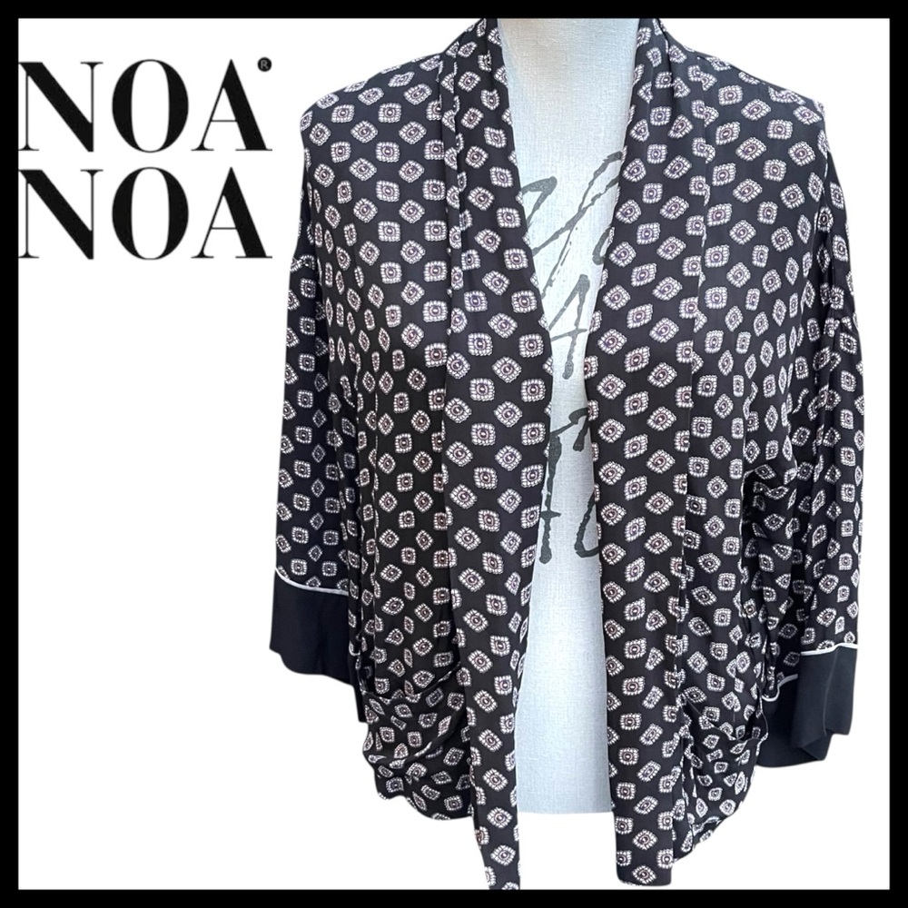 Noa Noa Black Medallion Shawl Collar 7/8 Sleeve Open Front Top Cardigan (S)